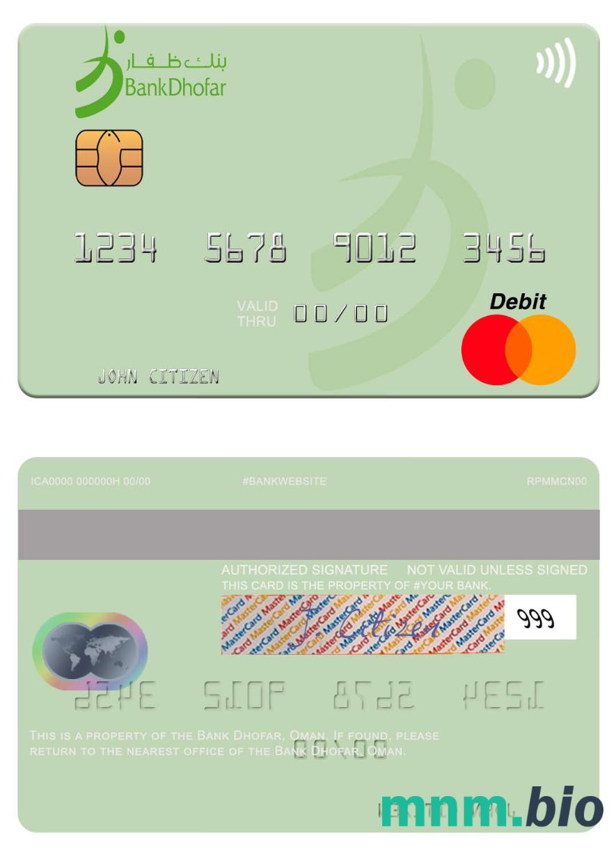 Oman Bank Dhofar przykład karty mastercard w formacie PSD